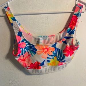 PINK Victoria Secret white sports bra with multicolor floral design